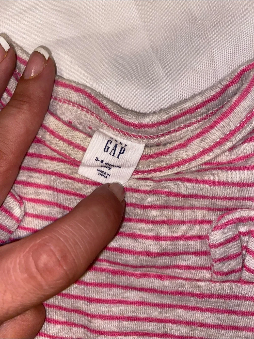 GAP Pink and Gray Striped Baby One-Piece with Pants